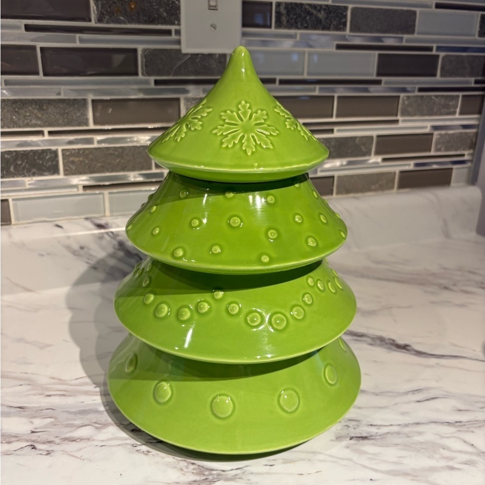 Vintage Christmas Tree Cookie Jar Tiered stacking candy dish